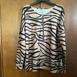 Made with ❤️ Boutique Brand XXL Half Zip Animal Print Tunic NWT Tan and Black
